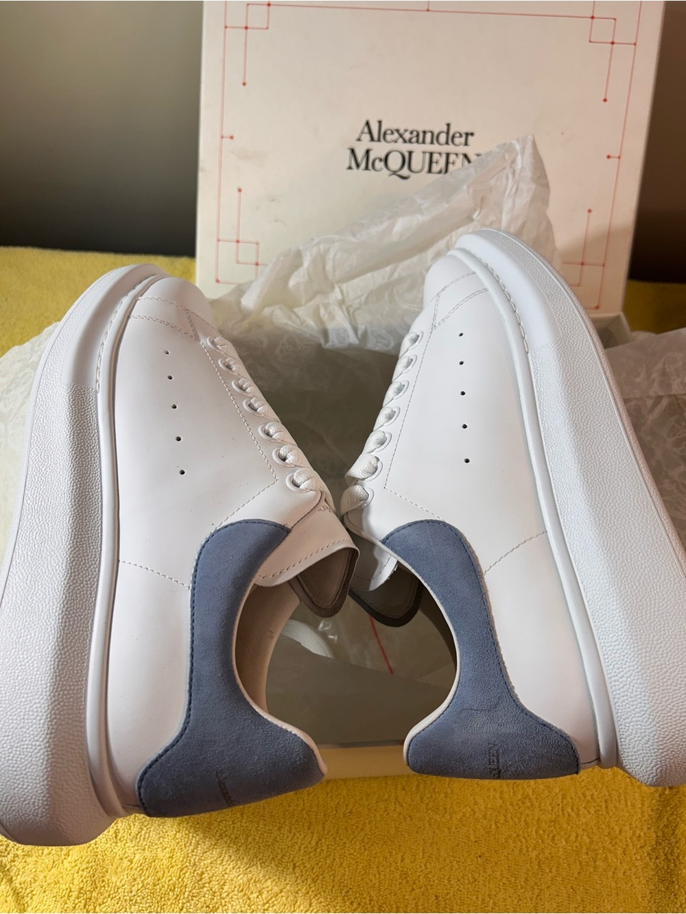 Alexander McQueen White Leather Sneakers with Gray Suede Heel  NEW AUTHENTIC